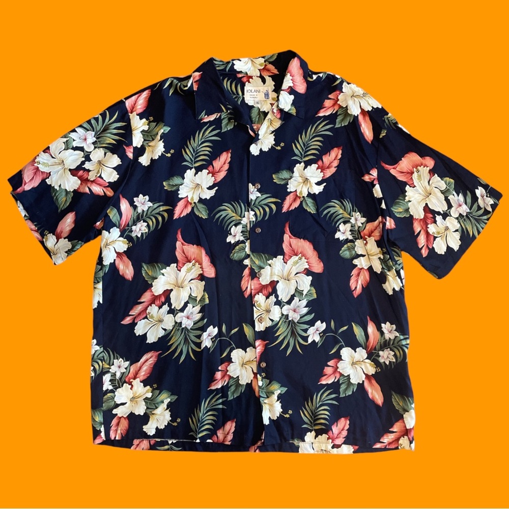 Men’s Vintage Iolani Hawaiian Shirt XL Hawaii USA Tropical Floral Blue Green Red